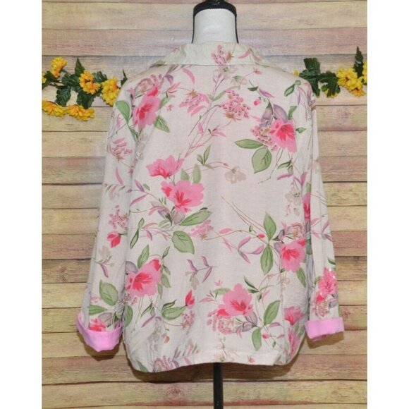 Vintage Beaded Floral Jacket & Matching Handbag Purse Cotton/Flax Plus Size 1X - Picture 8 of 16